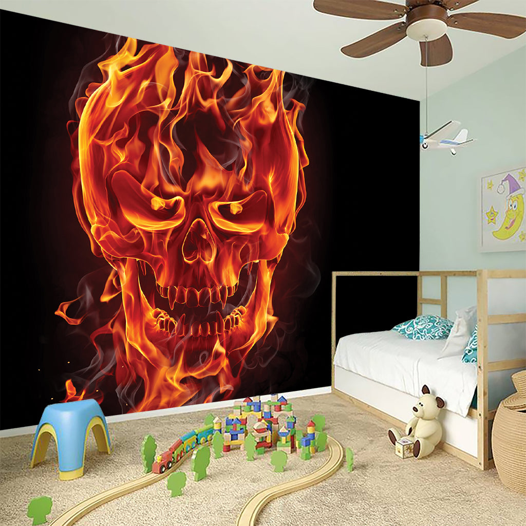 Flaming Evil Skull Print Wall Sticker