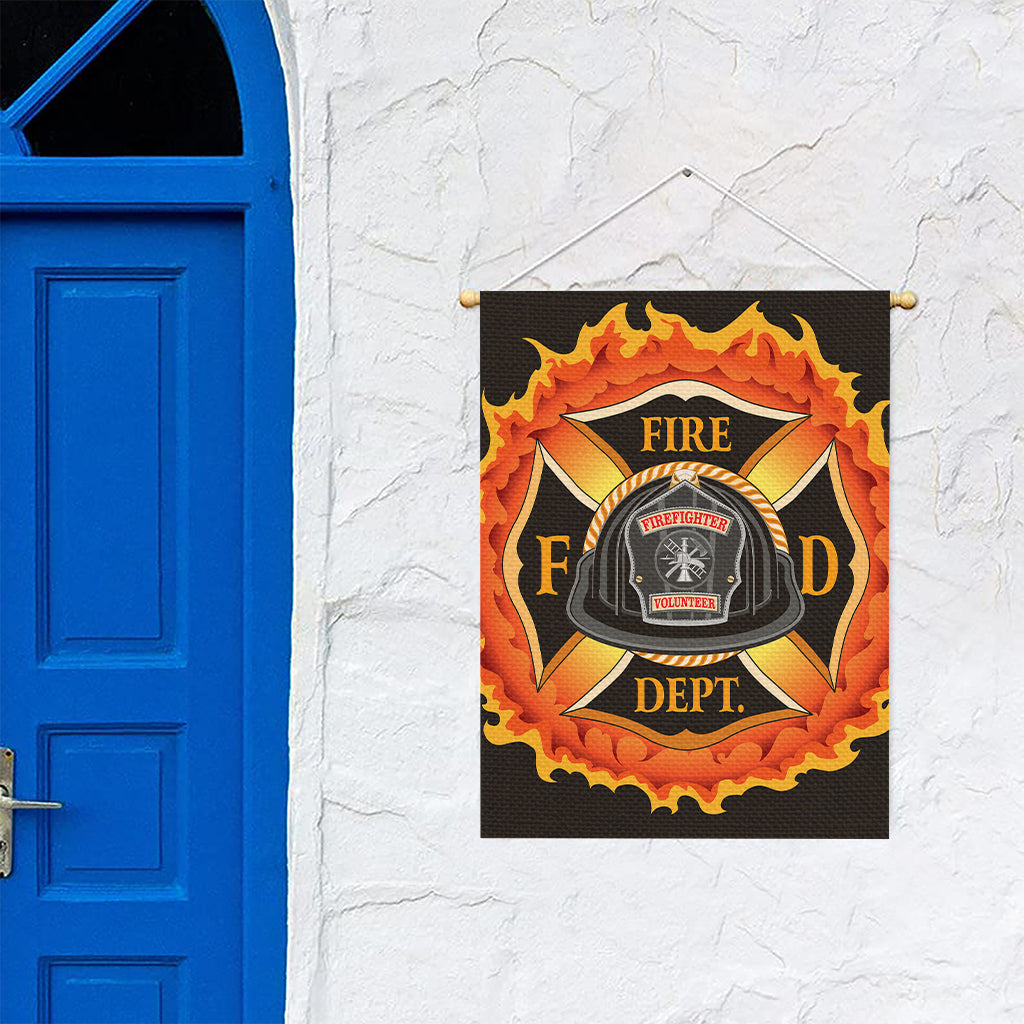 Flaming Firefighter Emblem Print Garden Flag
