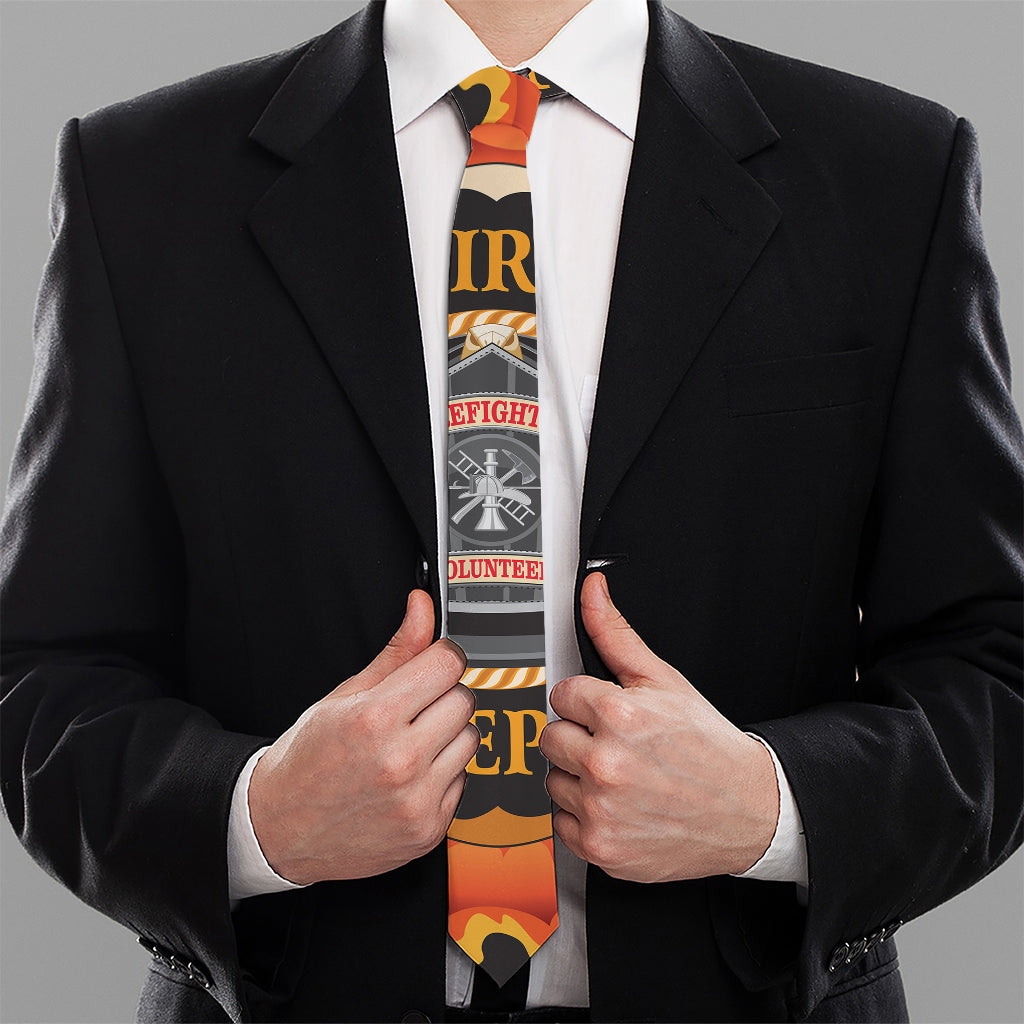 Flaming Firefighter Emblem Print Necktie