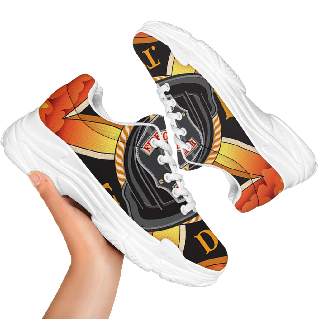 Flaming Firefighter Emblem Print White Chunky Shoes