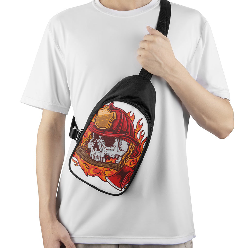 Flaming Firefighter Skull Print Chest Bag