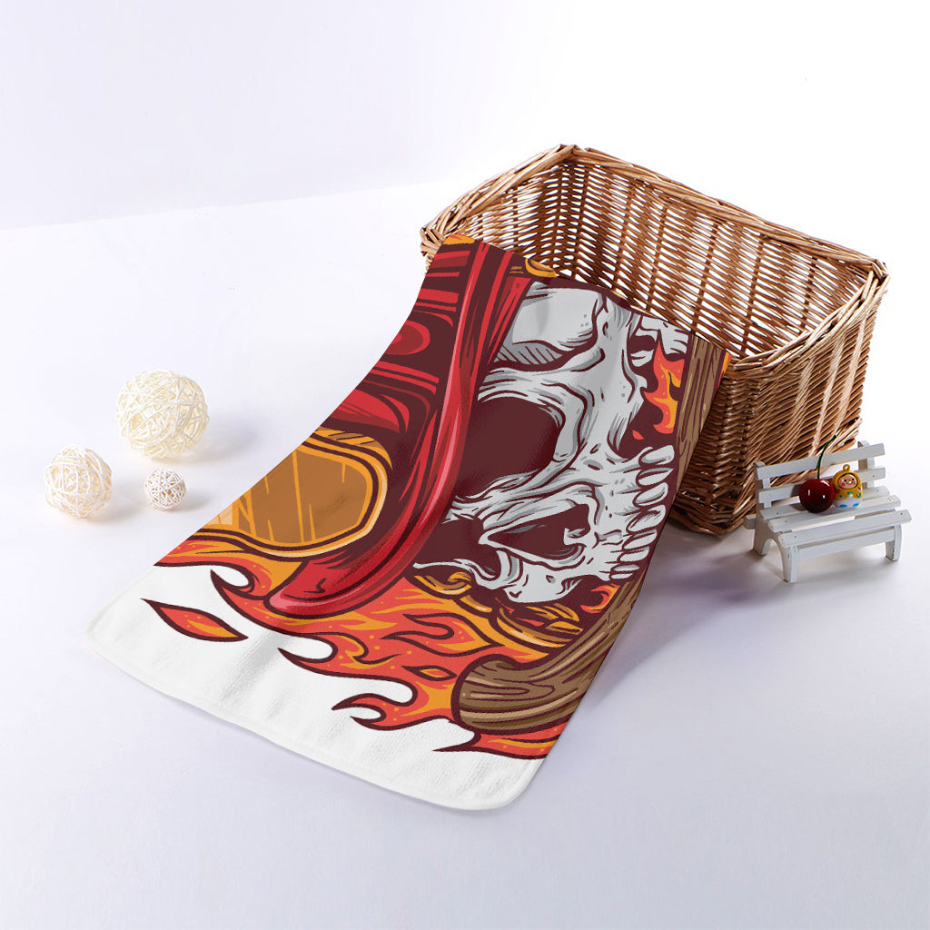 Flaming Firefighter Skull Print Towel