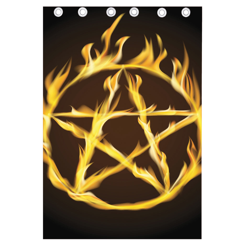 Flaming Pentagram Symbol Print Curtain