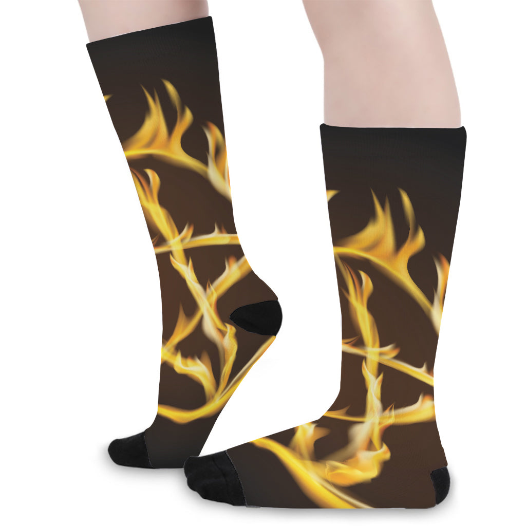 Flaming Pentagram Symbol Print Long Socks