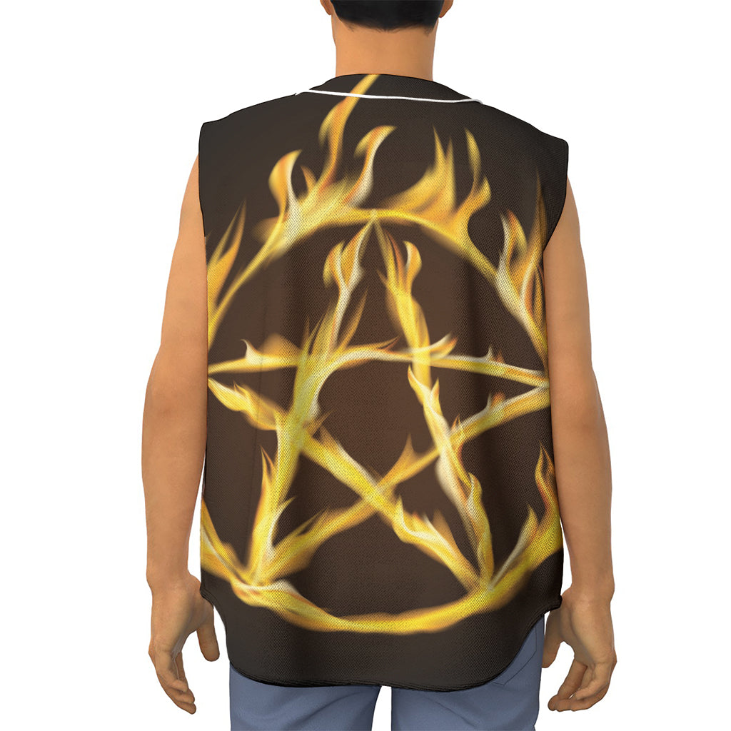 Flaming Pentagram Symbol Print Sleeveless Baseball Jersey