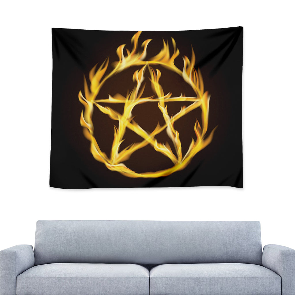 Flaming Pentagram Symbol Print Tapestry