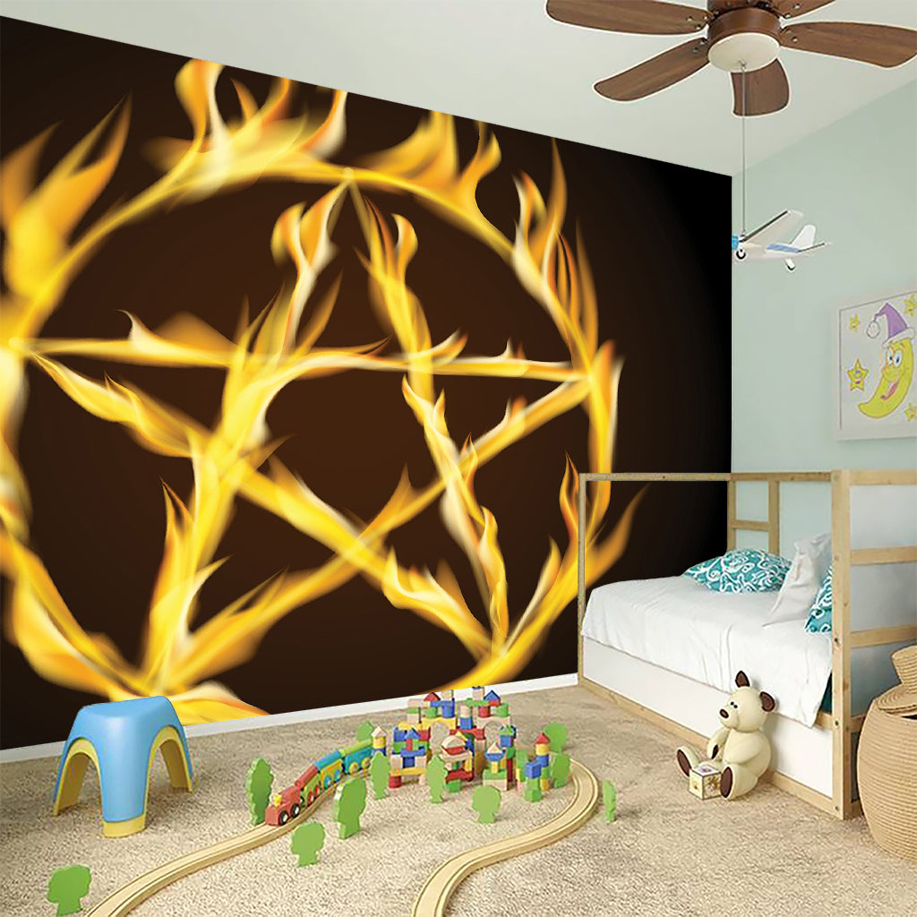 Flaming Pentagram Symbol Print Wall Sticker