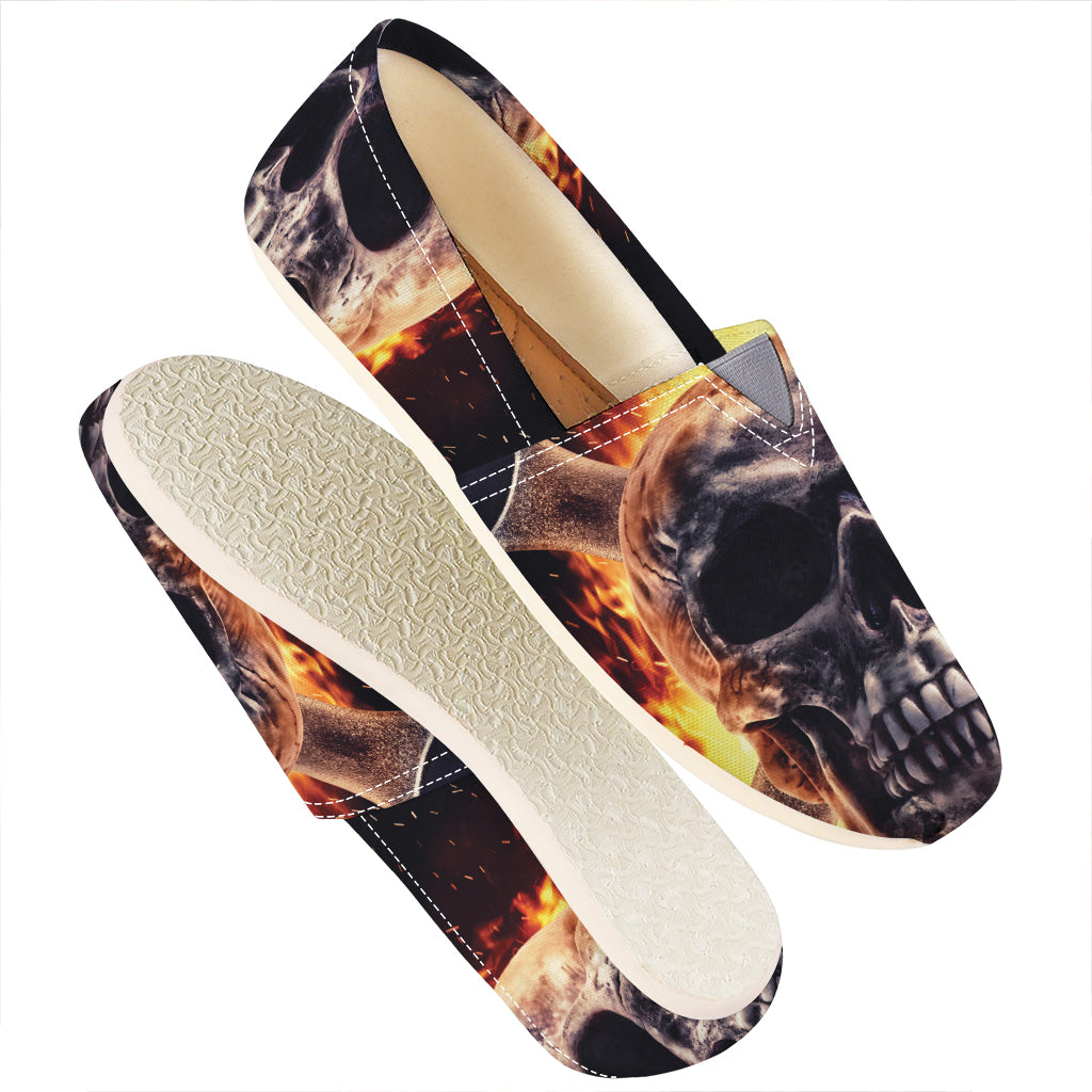 Flaming Skull And Cross Wrench Print Casual Shoes