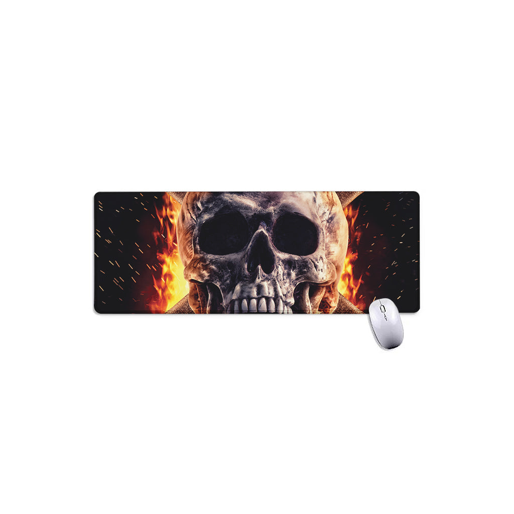 Flaming Skull And Cross Wrench Print Extended Mouse Pad