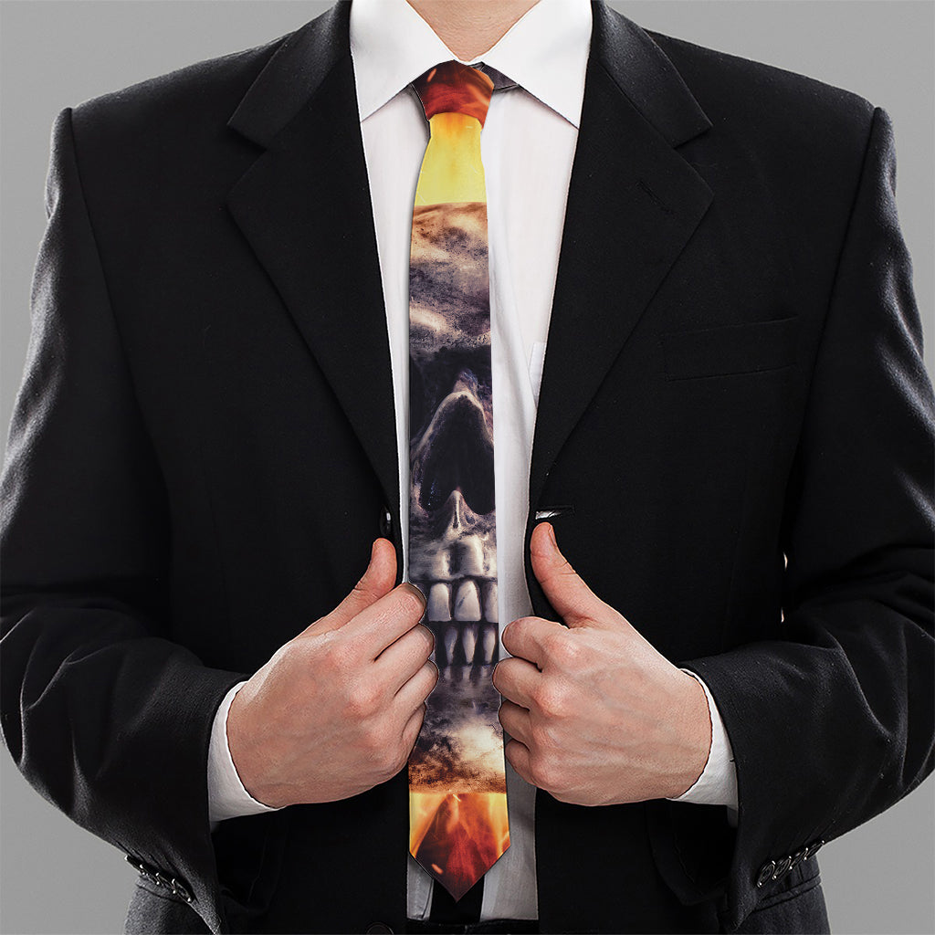 Flaming Skull And Cross Wrench Print Necktie