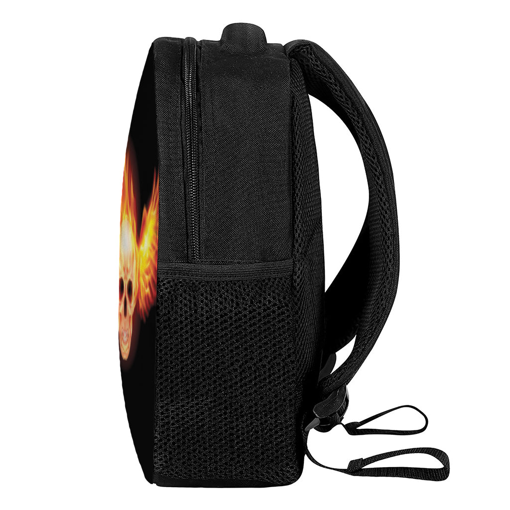 Flaming Skull With Fire Wings Print Casual Backpack