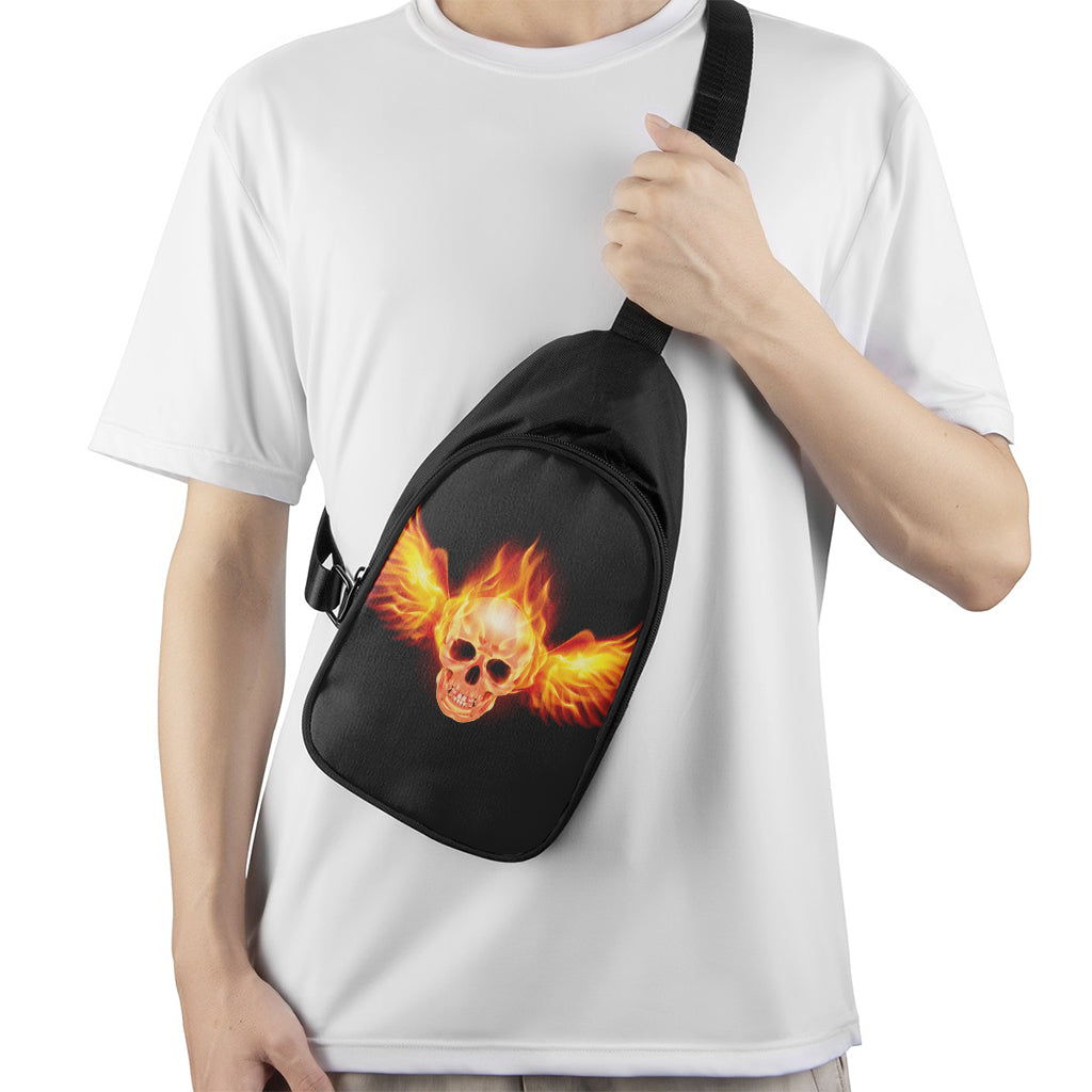Flaming Skull With Fire Wings Print Chest Bag