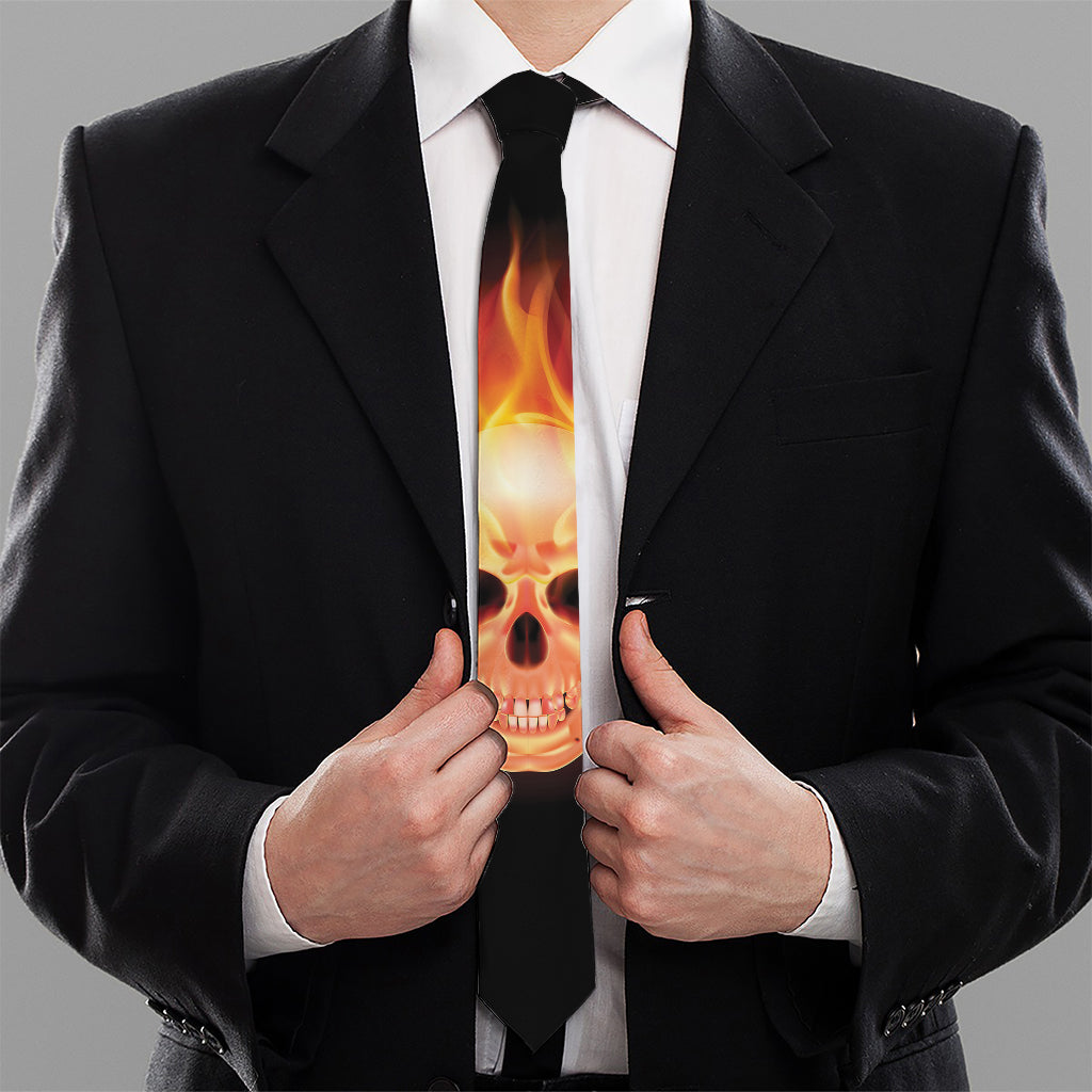 Flaming Skull With Fire Wings Print Necktie