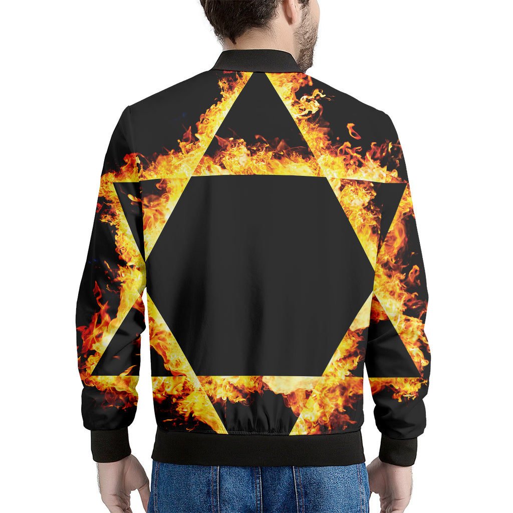 Flaming Star of David Print Men's Bomber Jacket