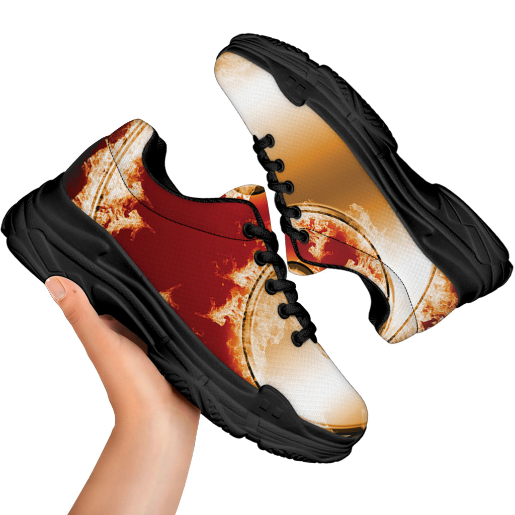 Flaming Yin Yang Print Black Chunky Shoes