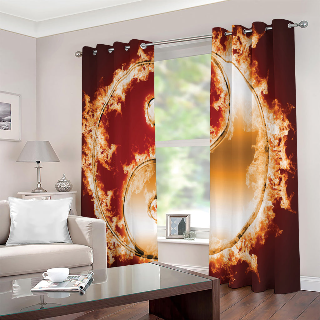 Flaming Yin Yang Print Extra Wide Grommet Curtains