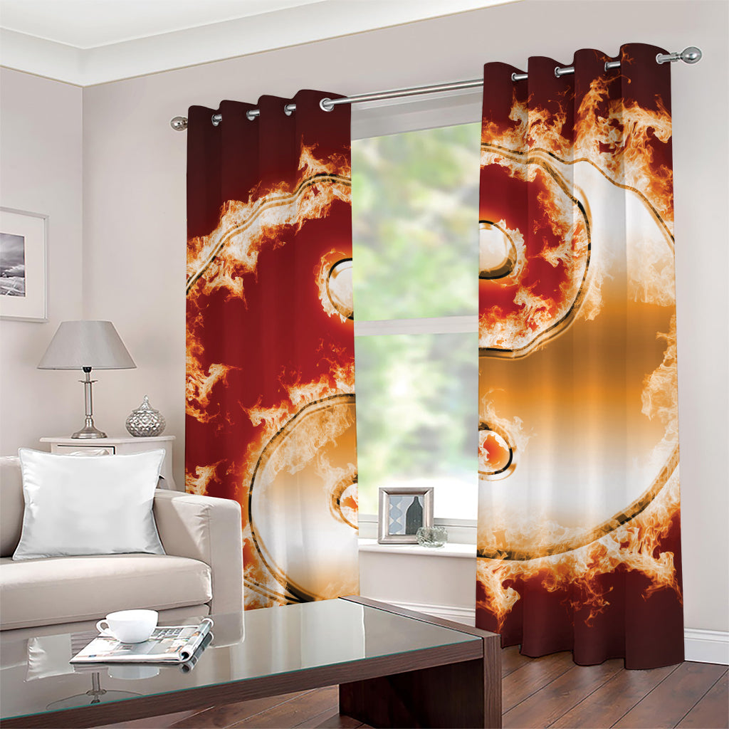 Flaming Yin Yang Print Grommet Curtains