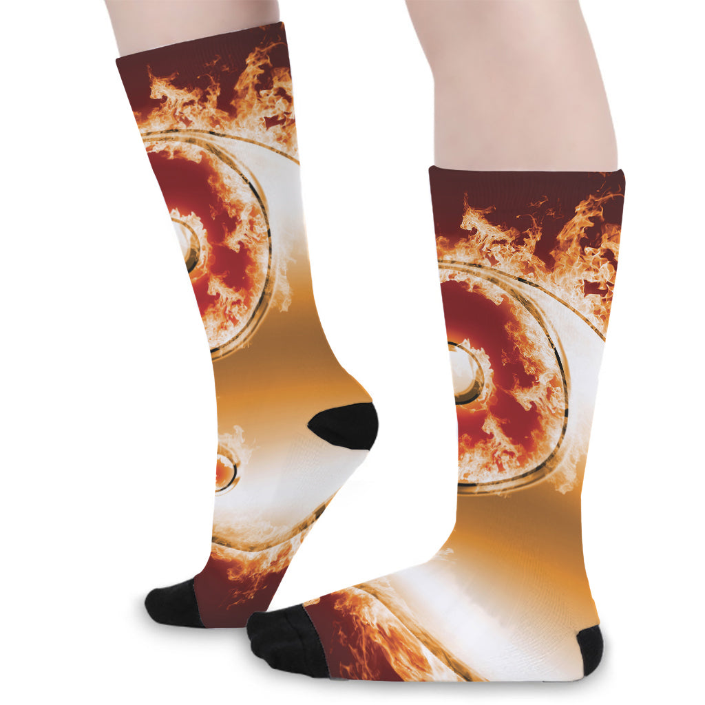 Flaming Yin Yang Print Long Socks