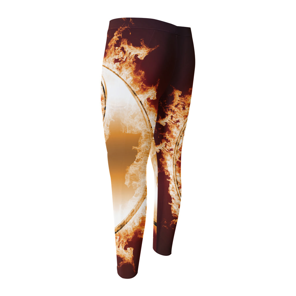 Flaming Yin Yang Print Men's Compression Pants