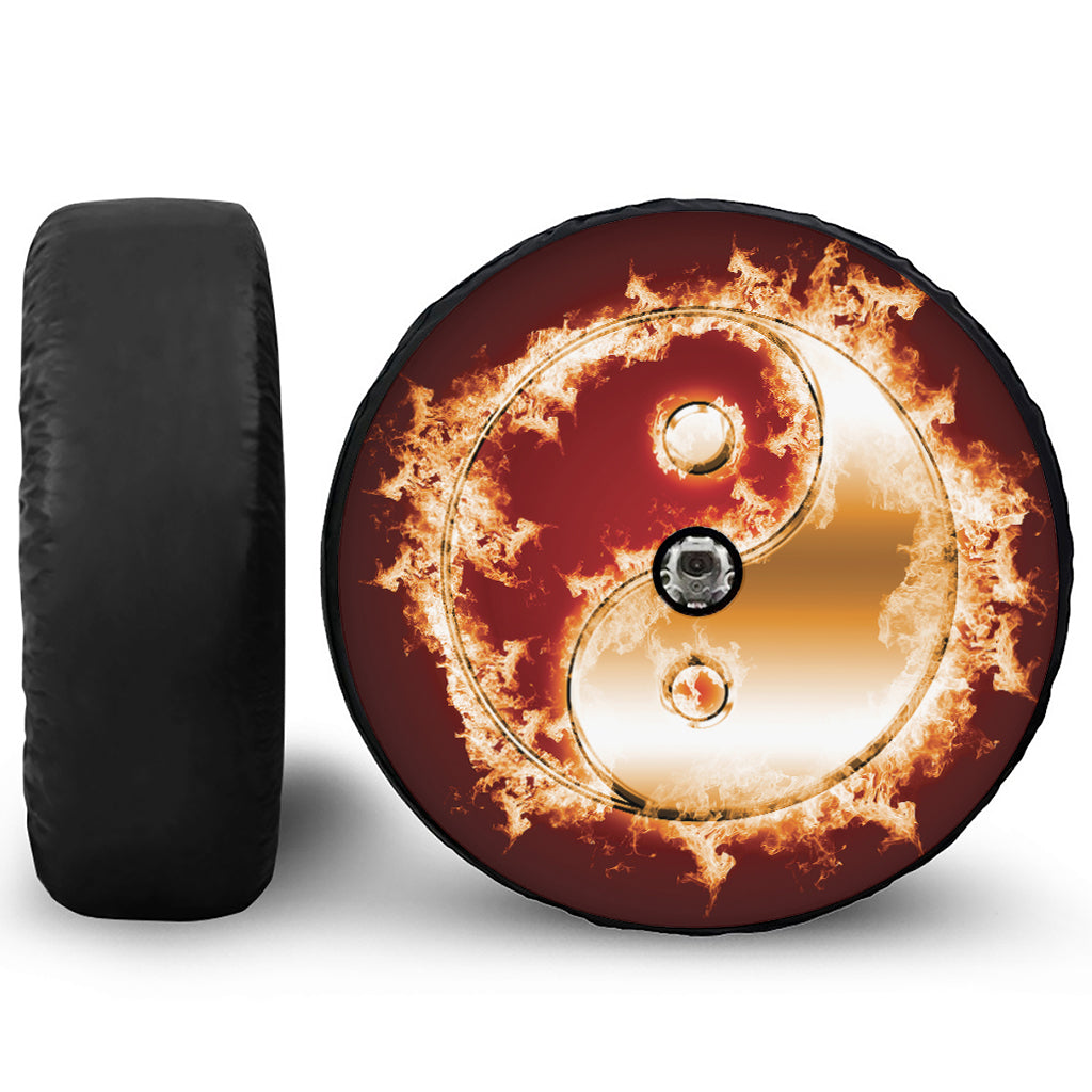 Flaming Yin Yang Print Tire Cover With Camera Hole