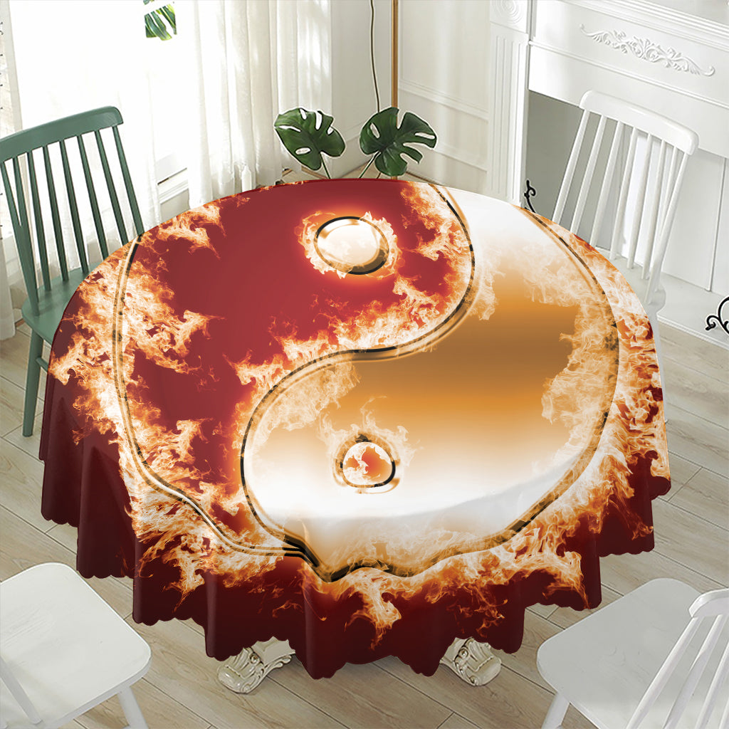 Flaming Yin Yang Print Waterproof Round Tablecloth