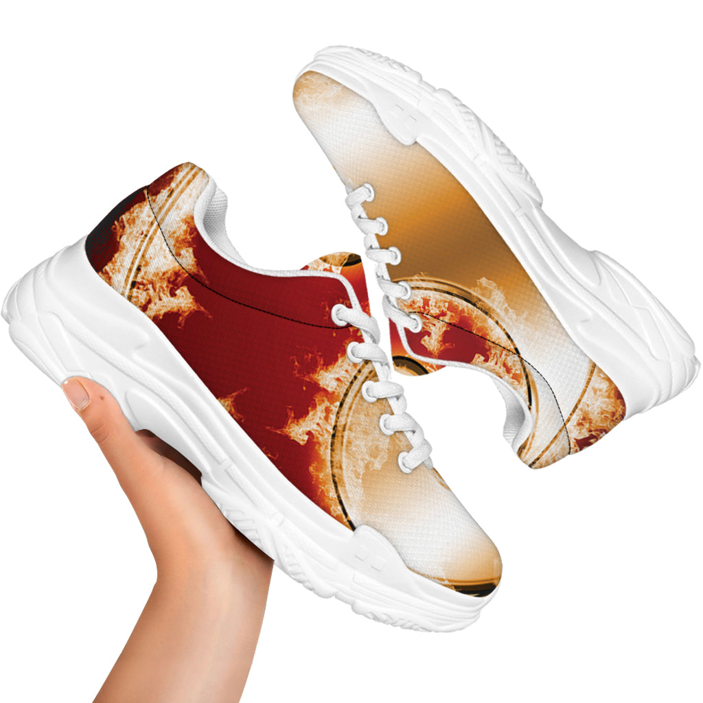 Flaming Yin Yang Print White Chunky Shoes