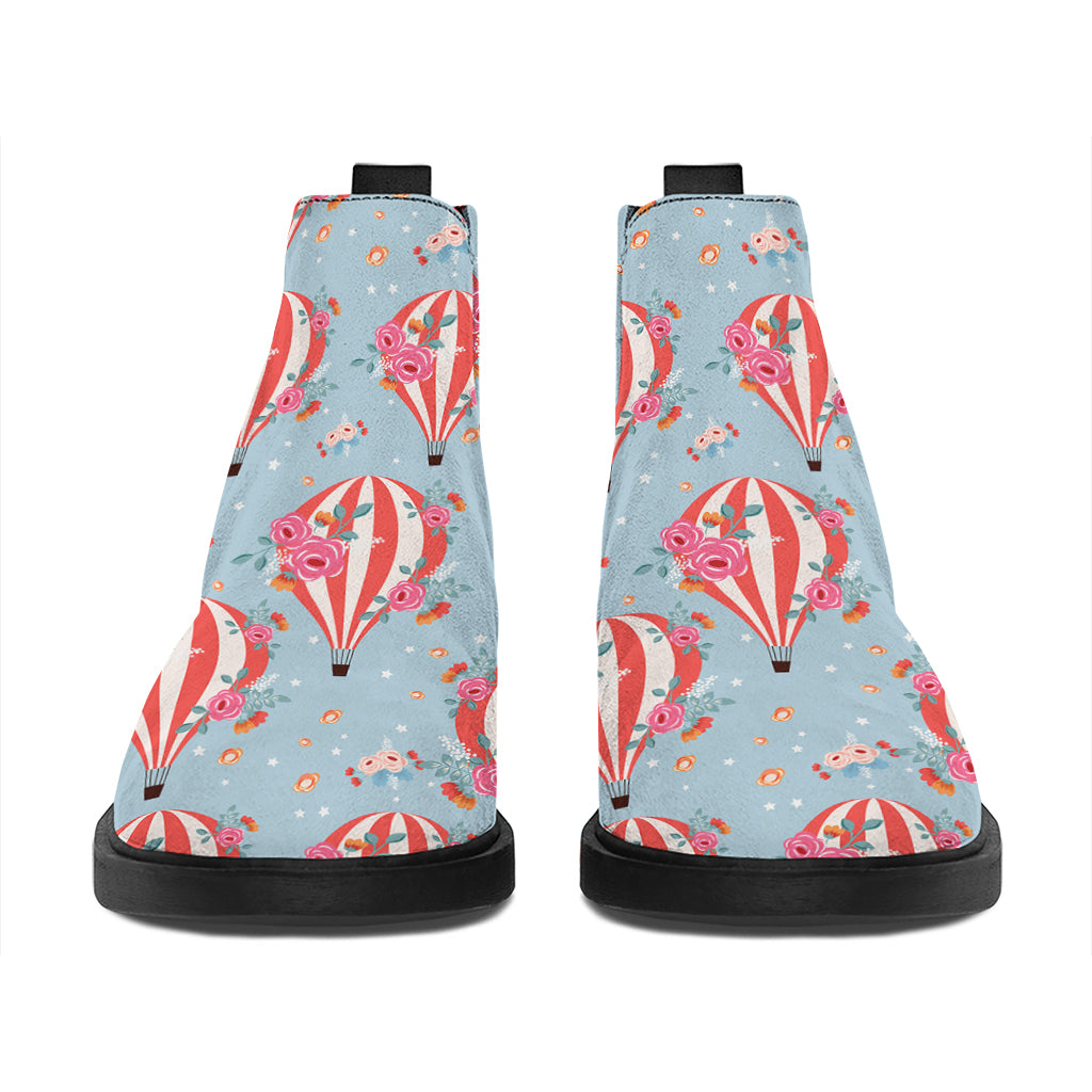 Floral Air Balloon Pattern Print Flat Ankle Boots