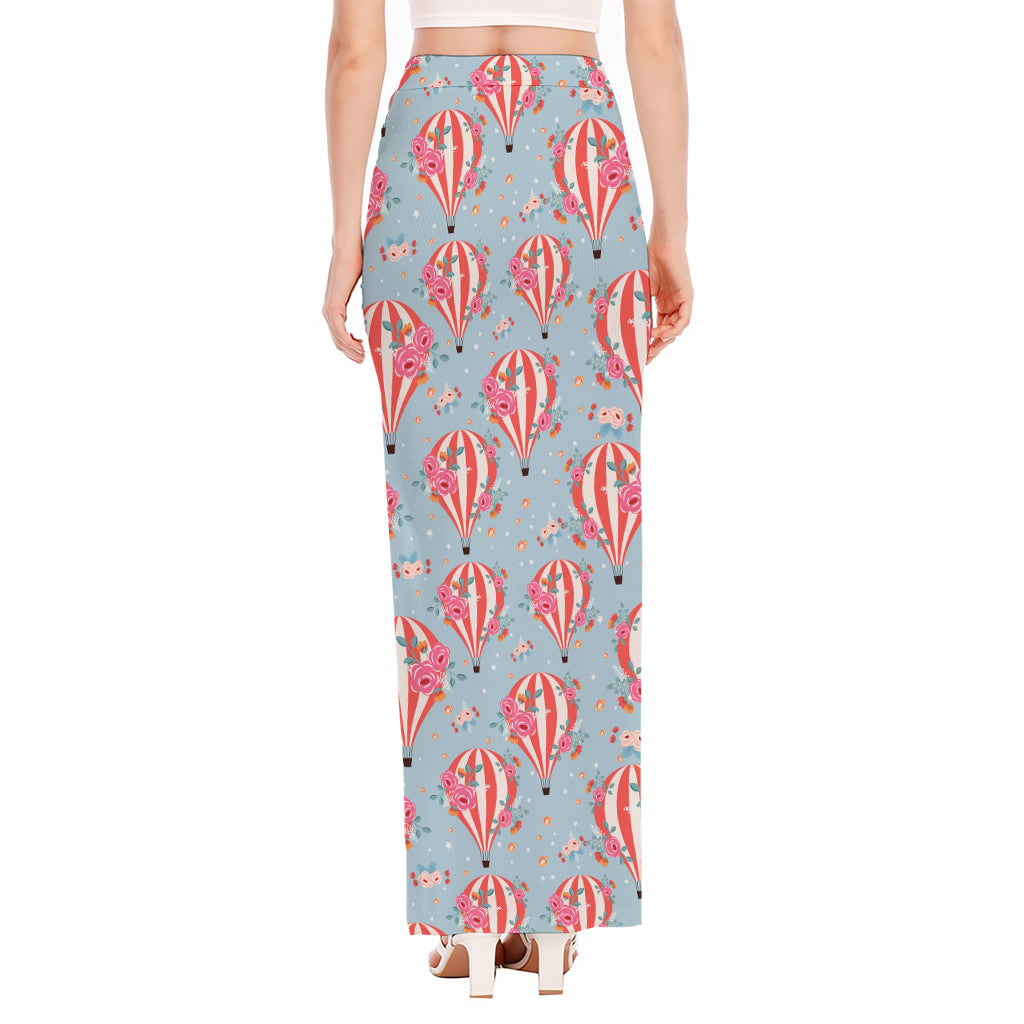 Floral Air Balloon Pattern Print High Slit Maxi Skirt