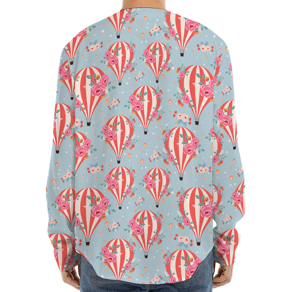 Floral Air Balloon Pattern Print Long Sleeve Baseball Jersey