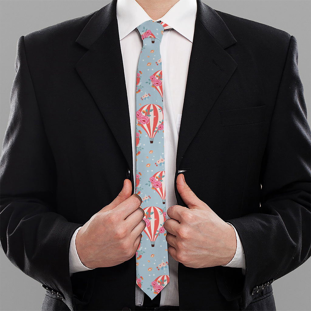 Floral Air Balloon Pattern Print Necktie