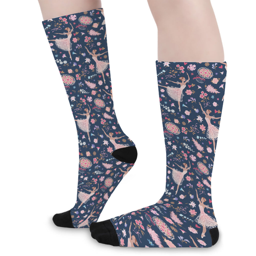 Floral Ballet Pattern Print Long Socks