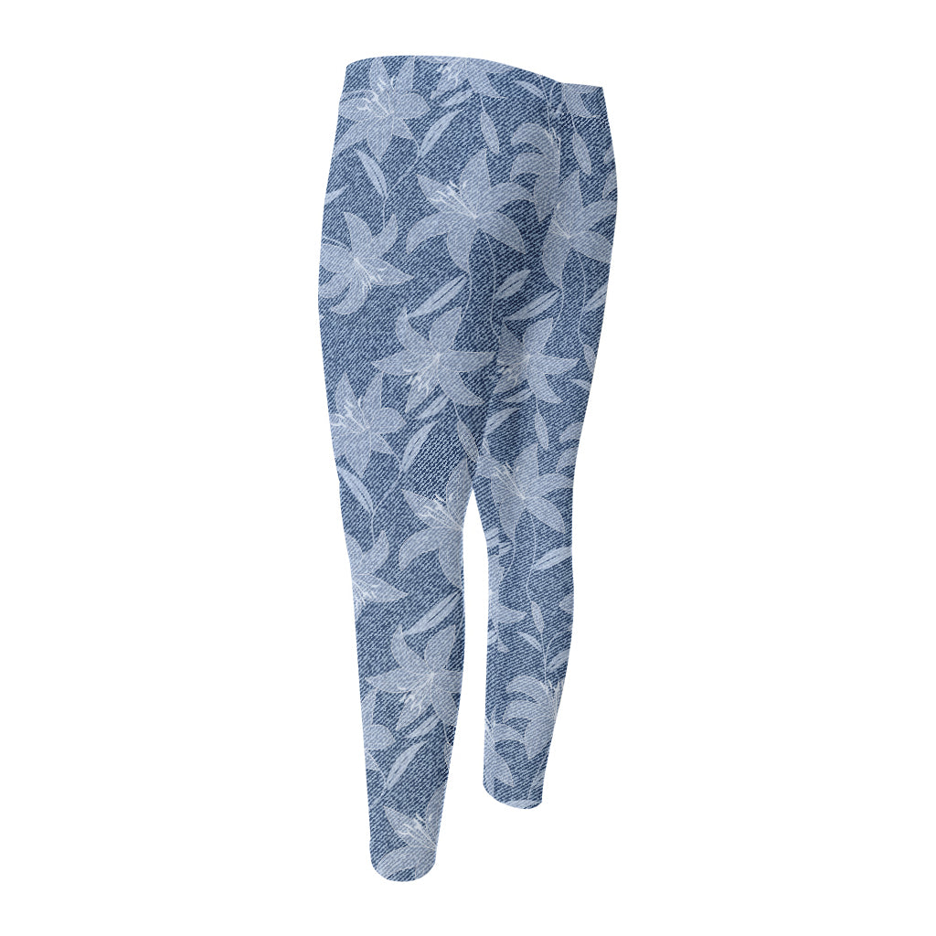 Floral Denim Jeans Pattern Print Men's Compression Pants