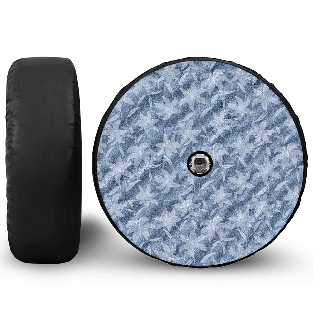 Floral Denim Jeans Pattern Print Tire Cover With Camera Hole