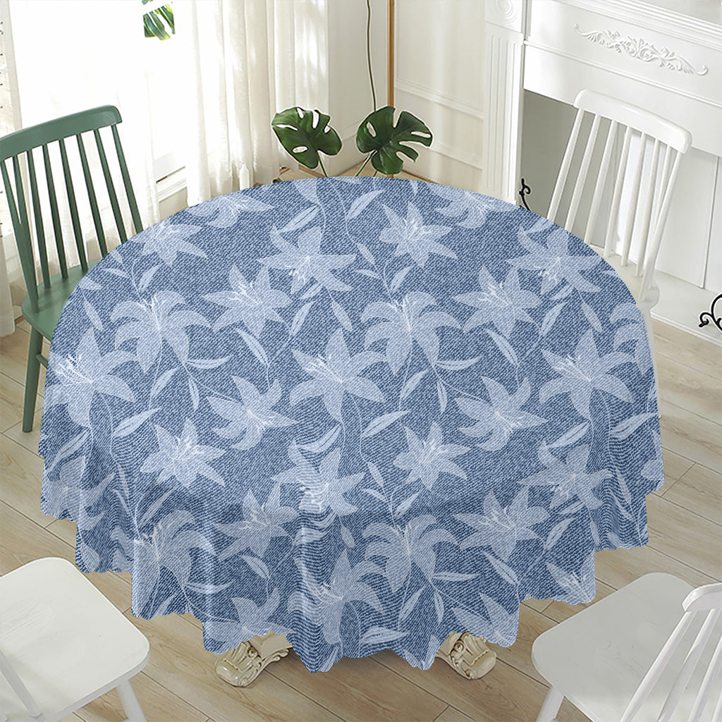 Floral Denim Jeans Pattern Print Waterproof Round Tablecloth