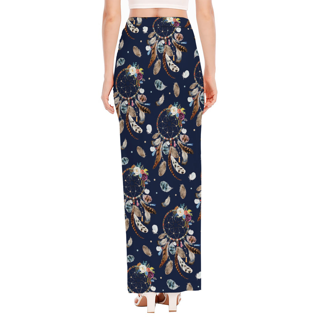 Floral Dream Catcher Pattern Print High Slit Maxi Skirt