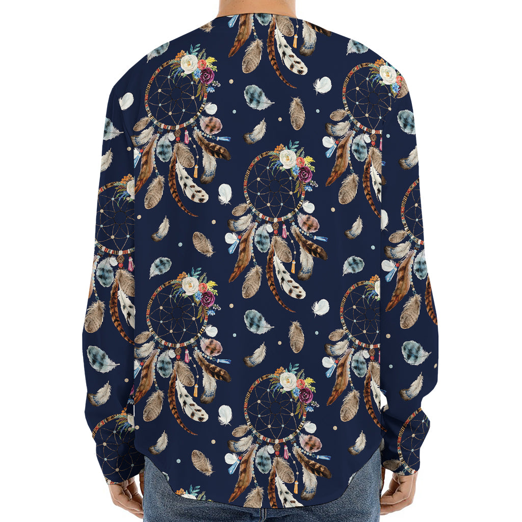 Floral Dream Catcher Pattern Print Long Sleeve Baseball Jersey