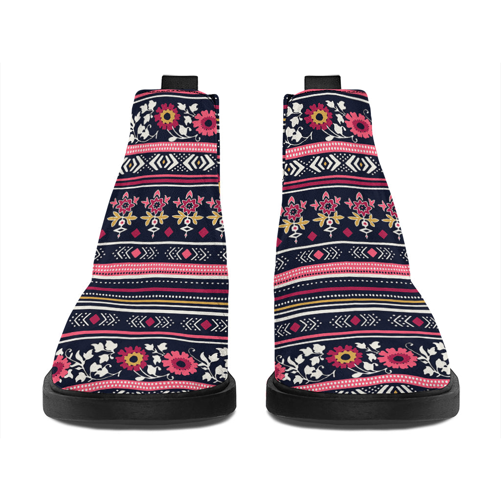 Floral Ethnic Pattern Print Flat Ankle Boots