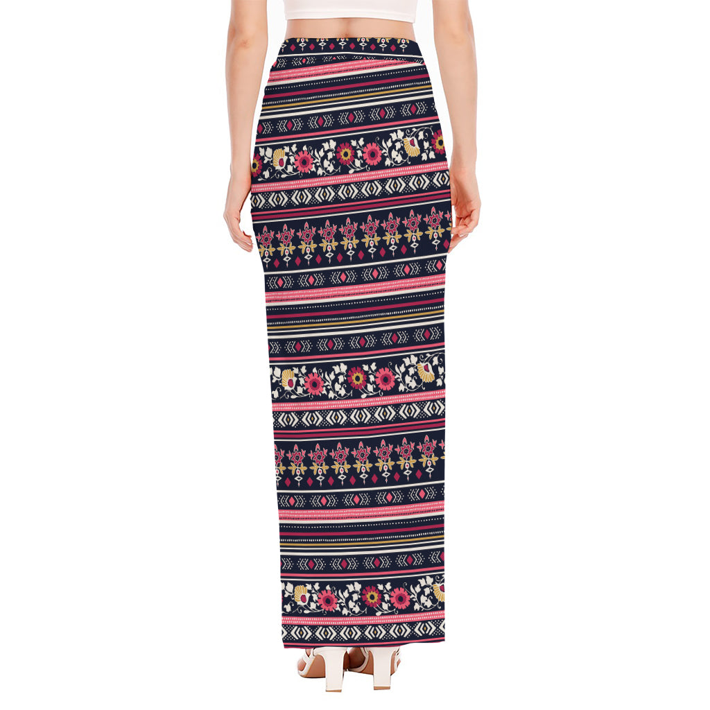 Floral Ethnic Pattern Print High Slit Maxi Skirt