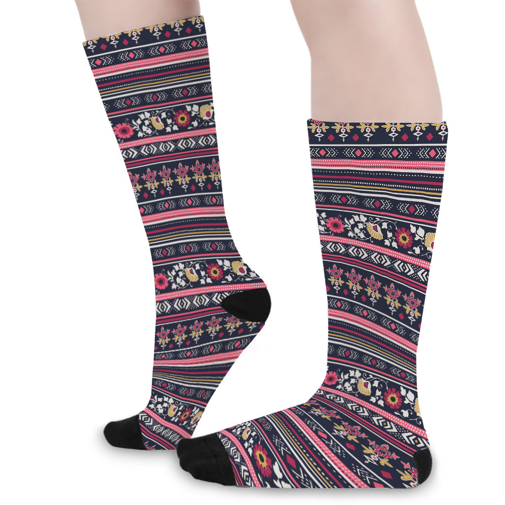 Floral Ethnic Pattern Print Long Socks