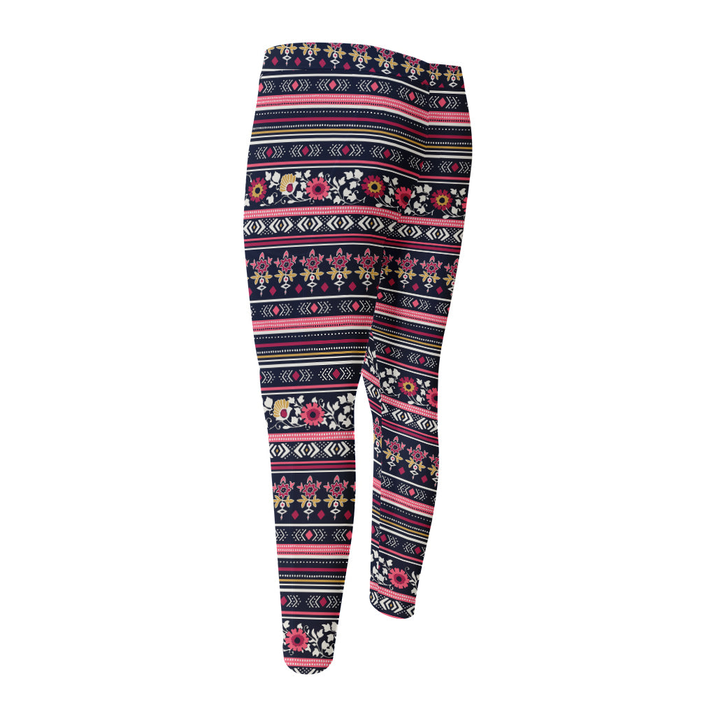 Floral Ethnic Pattern Print Men's Compression Pants
