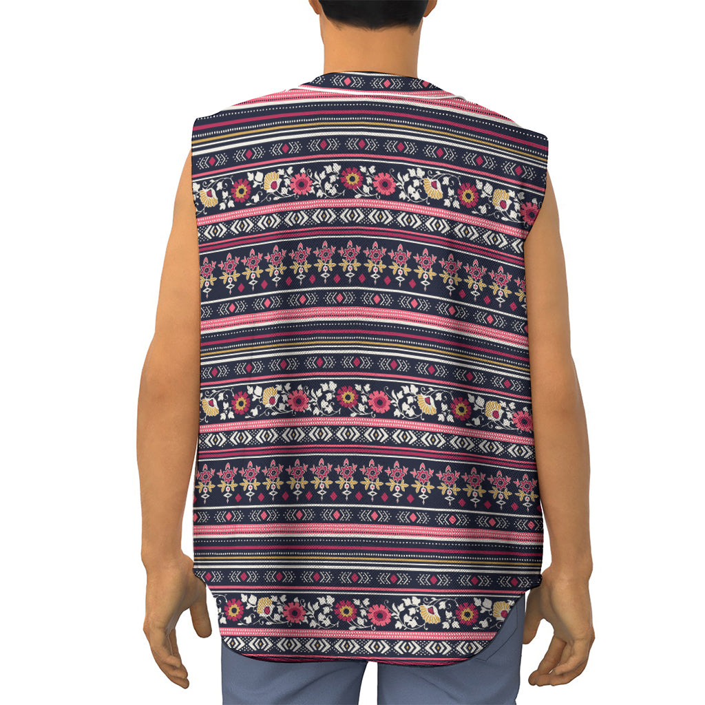 Floral Ethnic Pattern Print Sleeveless Baseball Jersey