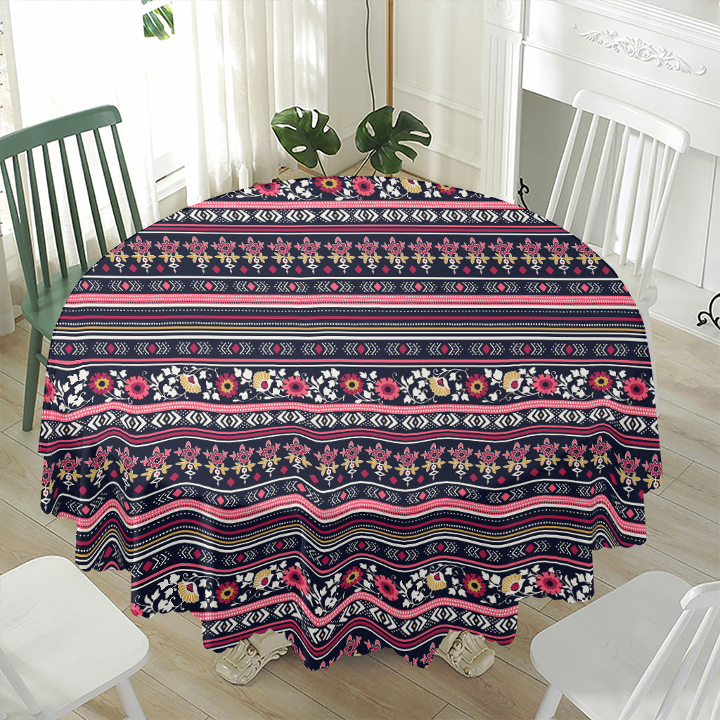 Floral Ethnic Pattern Print Waterproof Round Tablecloth