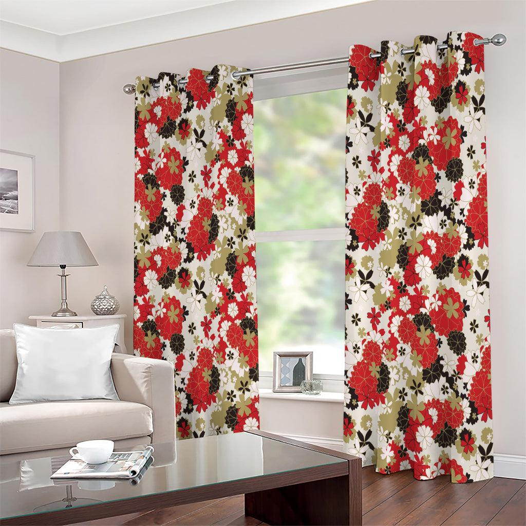 Floral Kimono Pattern Print Extra Wide Grommet Curtains