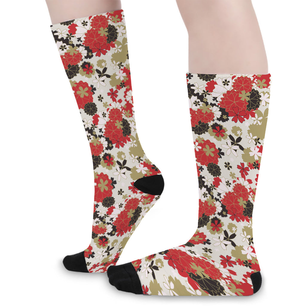 Floral Kimono Pattern Print Long Socks