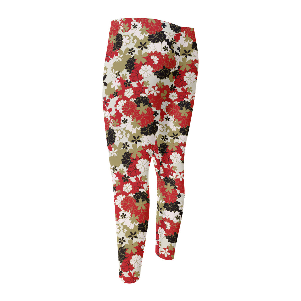 Floral Kimono Pattern Print Men's Compression Pants