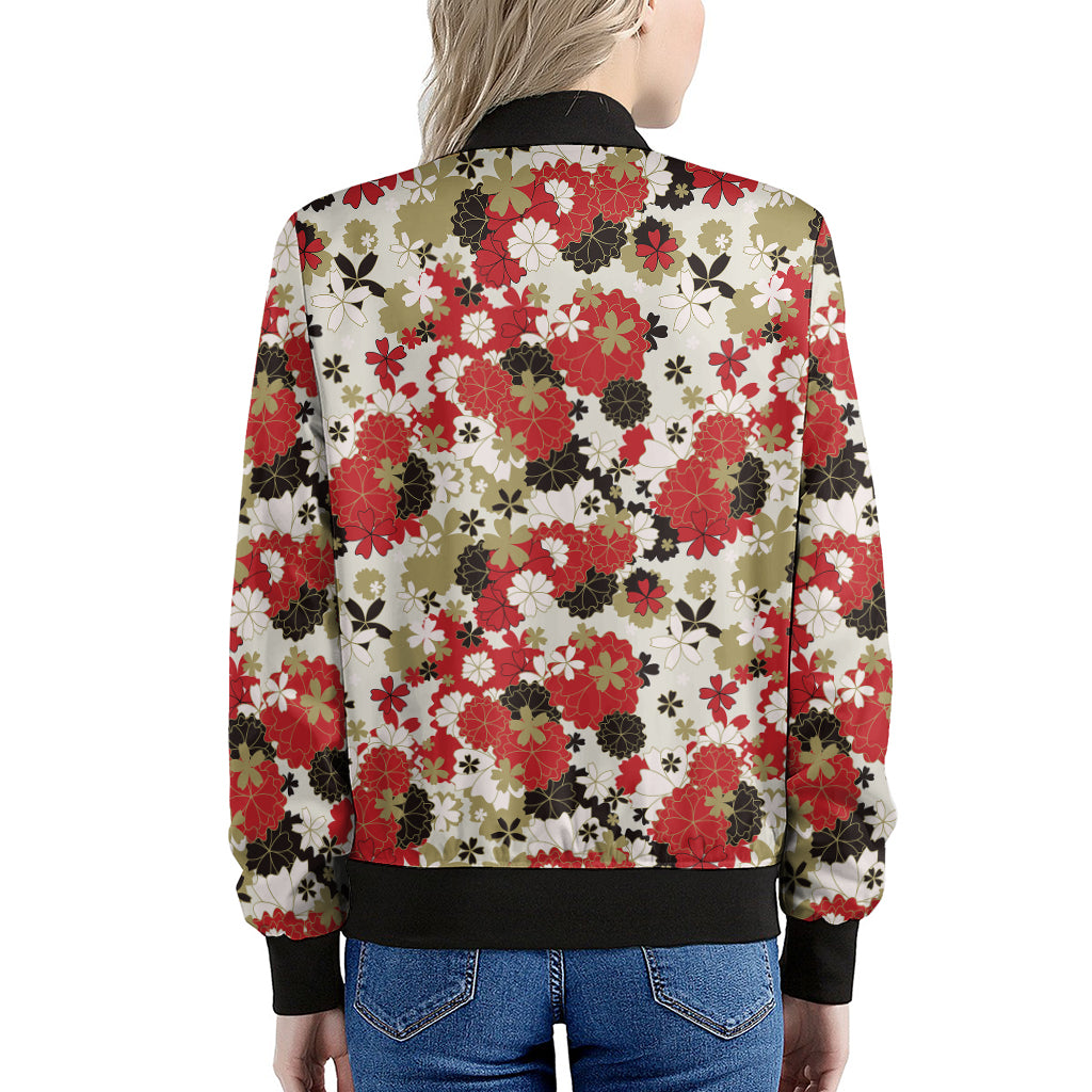Floral Kimono Pattern Print Women's Bomber Jacket