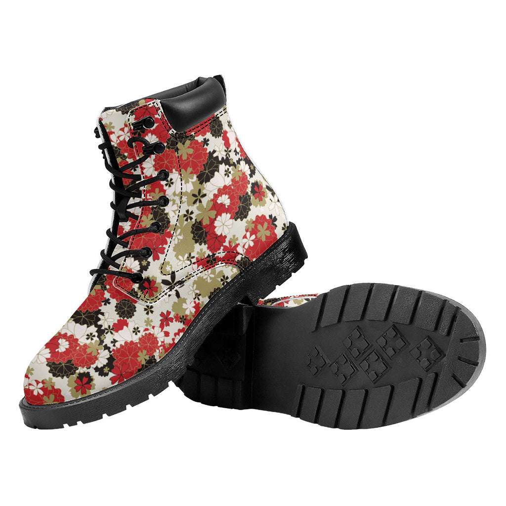 Floral Kimono Pattern Print Work Boots