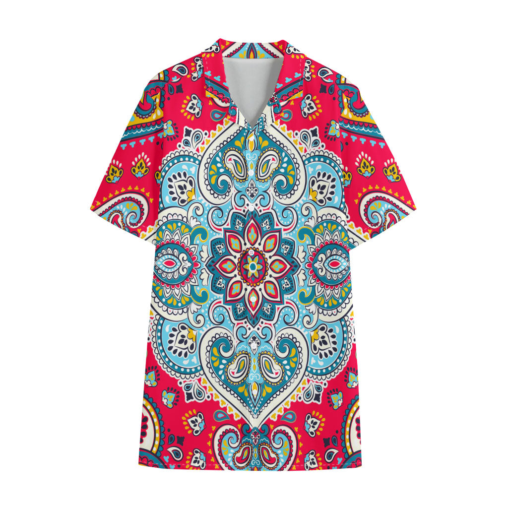 Floral Paisley Mandala Print Cotton Hawaiian Shirt