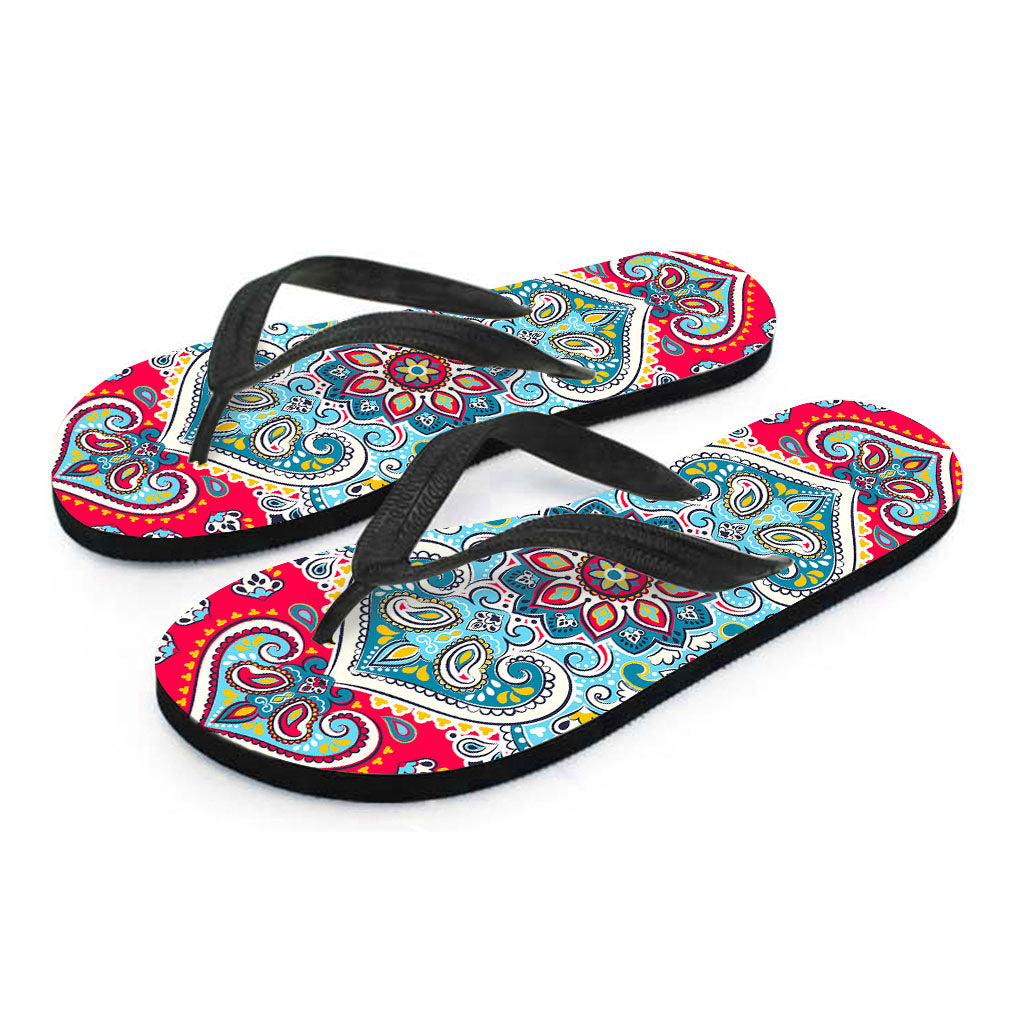 Floral Paisley Mandala Print Flip Flops