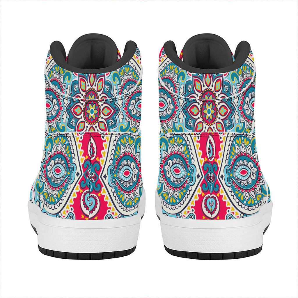 Floral Paisley Mandala Print High Top Leather Sneakers